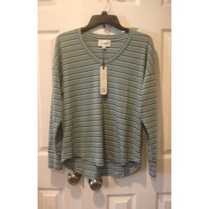 Olive + Oak Women's Top Sage Striped Long Sleeve Size Med NWT